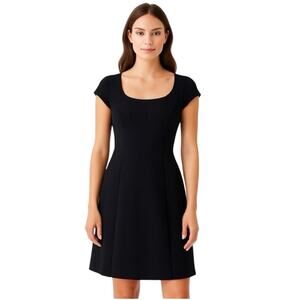 CAbi Black Scoop Neck Cap Sleeve A-Line Dress | Size 10 | Classic Work Cocktail